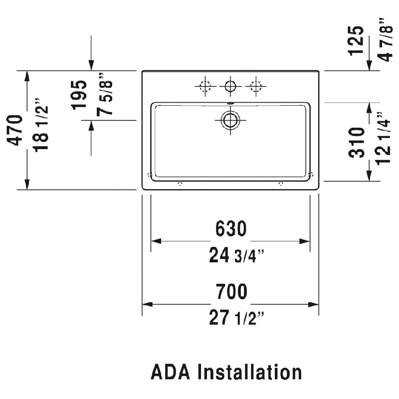 Duravit Vero Ceramic Rectangular Vessel Bathroom Sink with Overflow